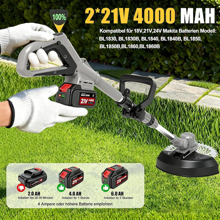 Akku Rasentrimmer für Makita Akkus,Kantenschneider Mit 2 X 21V 4.0Ah Akku Und Ladegerät,4-In-1 Akku