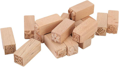 16pcs Holzstempel Holzblockdruck Briefmarken Stilvolle Border Pattern Holzstempel für Blockdruck auf