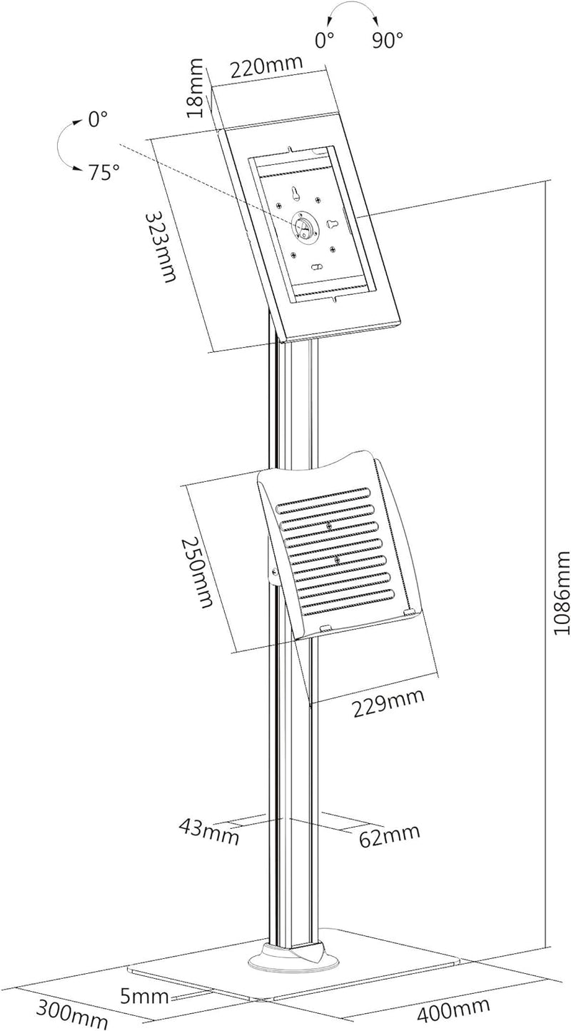 PureMounts PDS-5921 Standfuss mit Broschürenhalter und abschliessbarem Stahlgehäuse für Tablets Appl