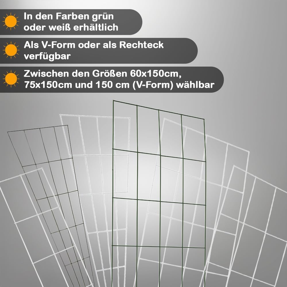 Gitterspalier Metall 150 x 75 cm Rankhilfe weiss, Kletterhilfe für Pflanzen, Rosen &amp; Rankpflanzen, i