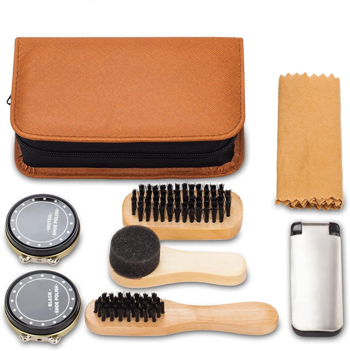 Schuhputz-Set mit einem glatten und eleganten PU Etui, Schuhputz-Reise Set mit Bürste, bestehend aus