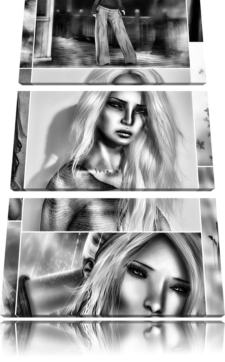 Pixxprint Zeichnungen von Frauen als Leinwandbild/Grösse: 3 Teilig (120x80) cm/Wandbild/Kunstdruck/f