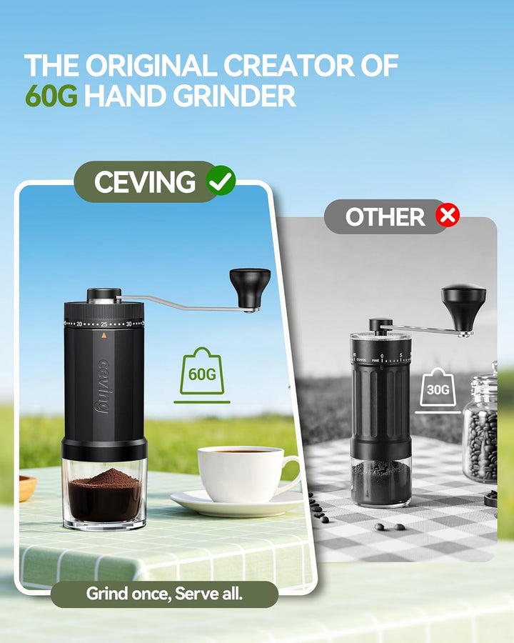 Manuelle Mini-Kaffeemühle mit 40 einstellbaren Einstellungen, tragbare Hand-Kaffeebohnenmühle mit 30