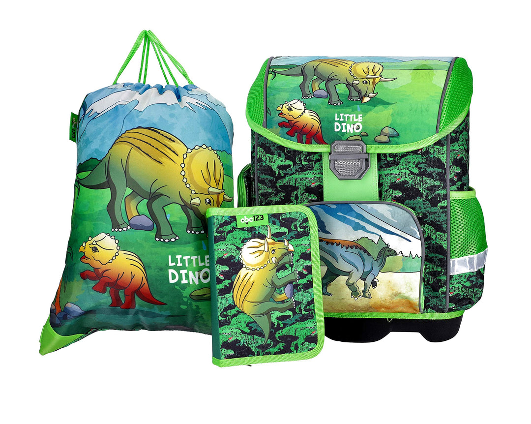 Dinosaurier Schulranzen Set Junge 1 KLASSE | Set 3 TEILIG FÜR GRUNDSCHULE | SUPER LEICHT | ERGONOMIS
