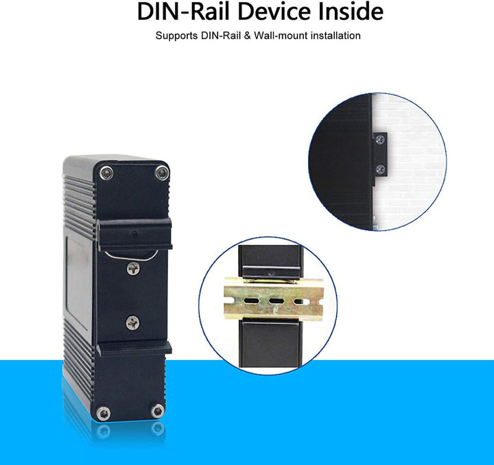 Gehärteter industrieller Gigabit PoE+ Injektor 12–48 V DC Eingang mit DIN-Schiene und Wandhalterung,