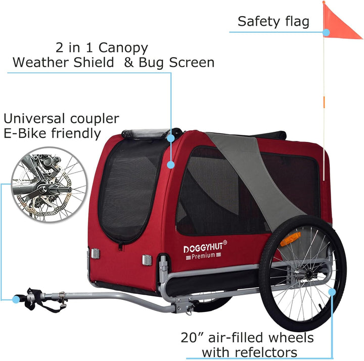 DOGGYHUT® Premium XL Hundefahrradanhänger bis 45 kg Fahrradanhänger für Hunde Hundeanhänger für Fahr