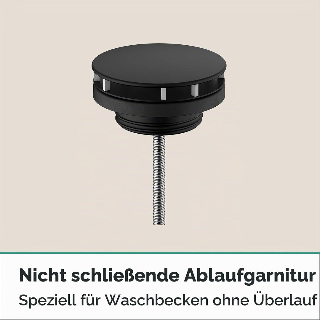 hansgrohe Ablaufgarnitur nicht verschliessbar für Waschbecken, Mattschwarz Matt-schwarz, Matt-schwar