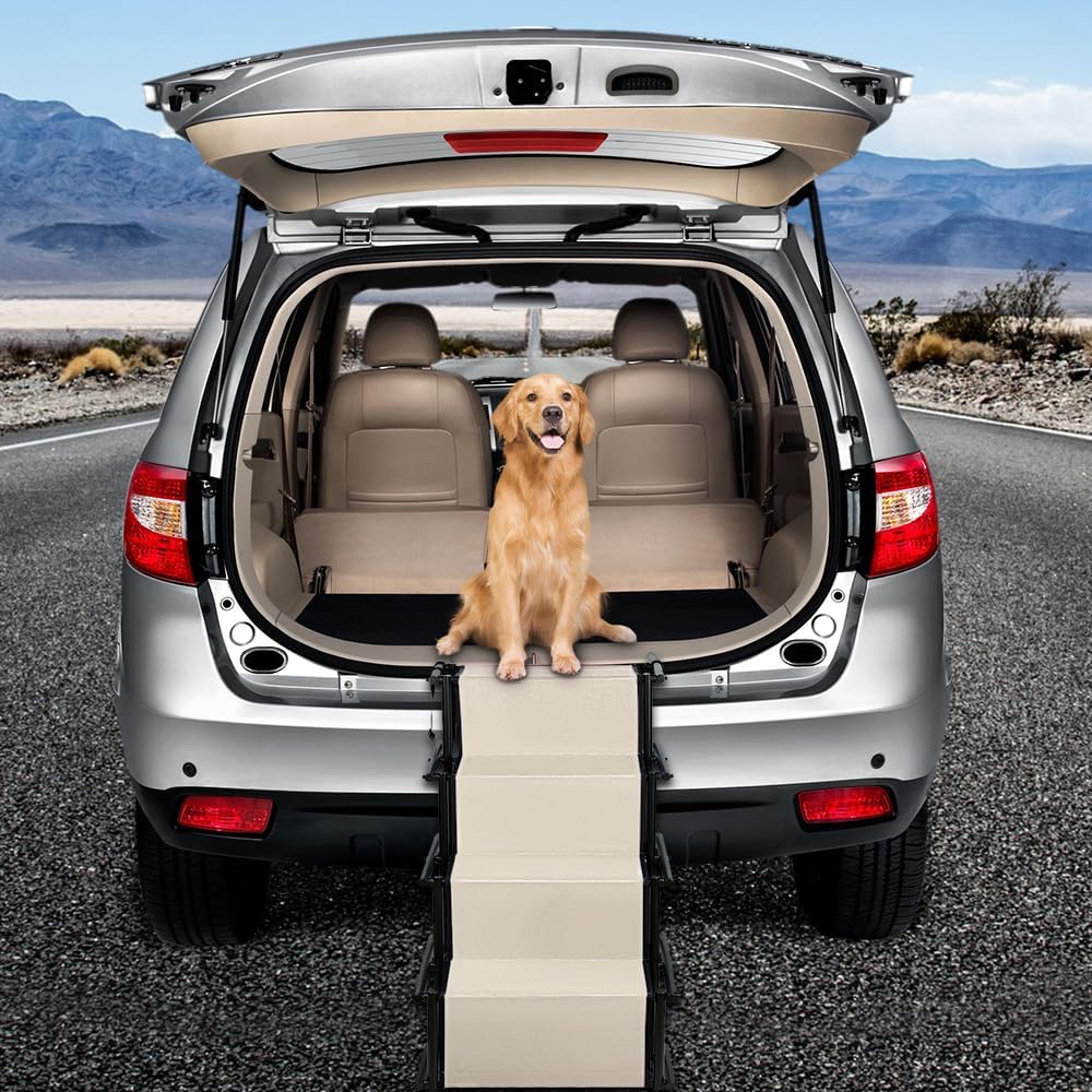 Hundetreppe - 4 Stufen Hundetreppe Auto Faltbare Hunderampe für Auto, Sofa oder Bett, rutschfest, Be