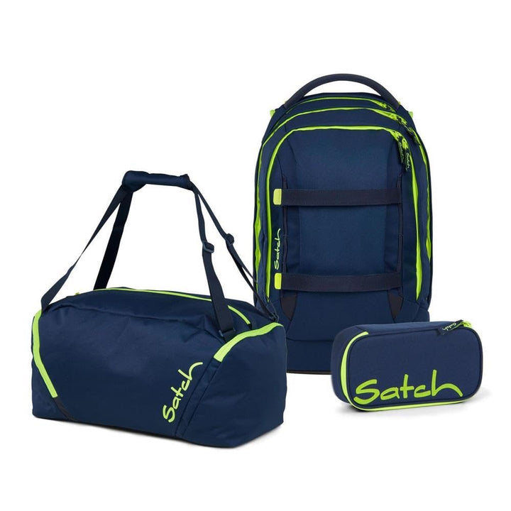 Satch Pack Schulrucksack Set 3tlg. inkl. Schlamperbox und Sporttasche (Toxic Yellow), Toxic Yellow