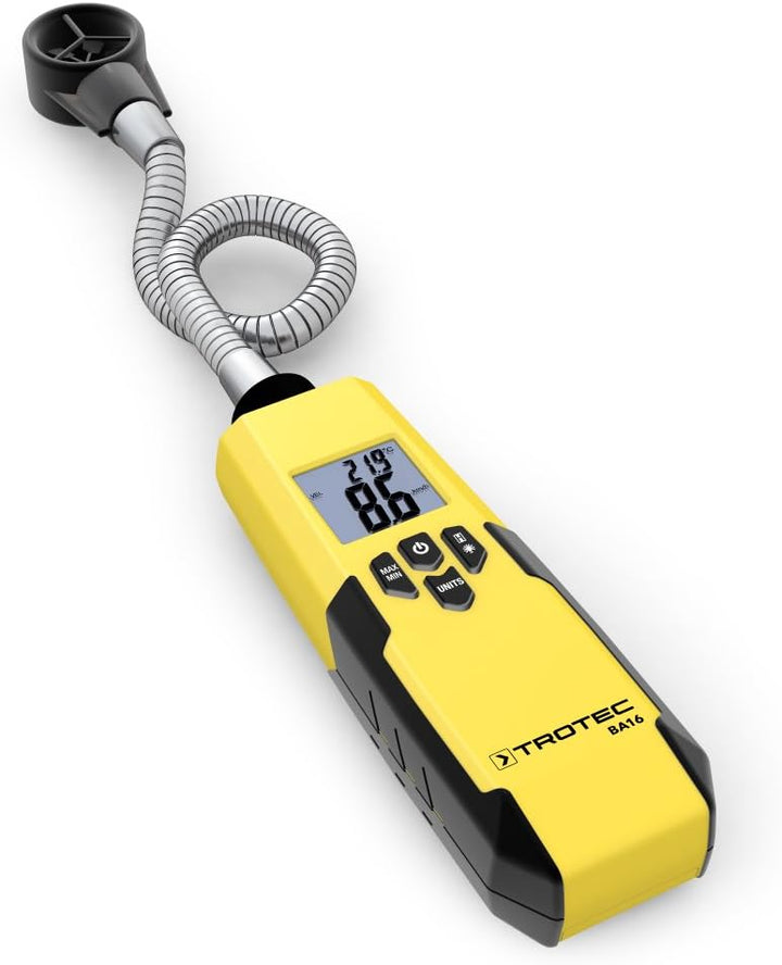TROTEC Windmesser BA16 – Windmessgerät, Anemometer – Messbereich 1 bis 30 m/s, Abschaltautomatik, Me