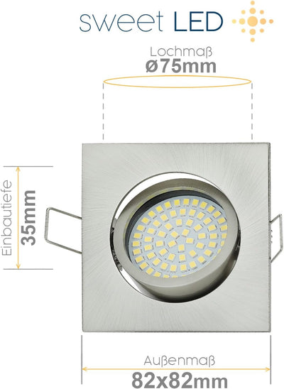 Sweet Led Einbaustrahler dimmbar flach deckenspots 420 Lumen aus metal Einbauspot eckig 5W warmweiss