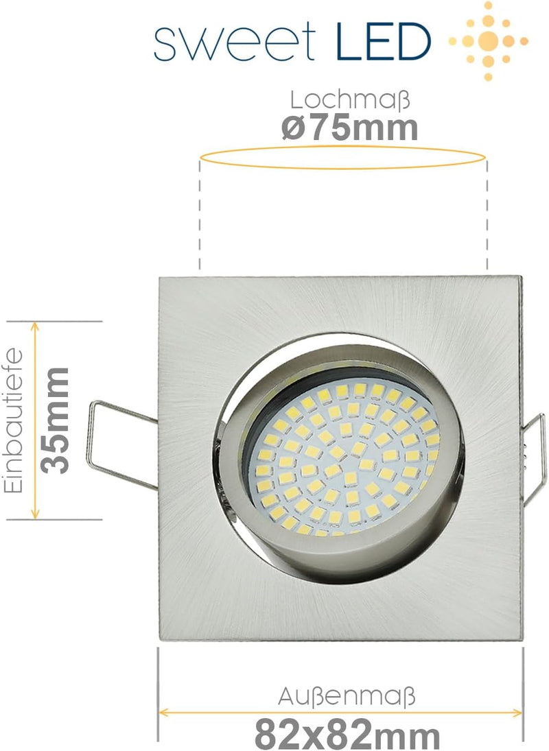 Sweet Led Einbaustrahler dimmbar flach deckenspots 420 Lumen aus metal Einbauspot eckig 5W warmweiss