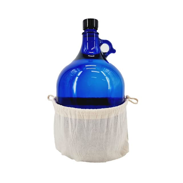 1x Glasballon blau 5 Liter mit Baumwollbeutel, Henkelflasche aus Blauglas inkl. Handschraubverschlus