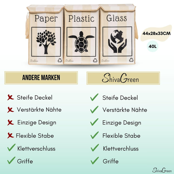 Shiva Green Mulltrennsystem 3fach - Altglas Sammelbehälter - Recycling System - Leergut Sammelbehält