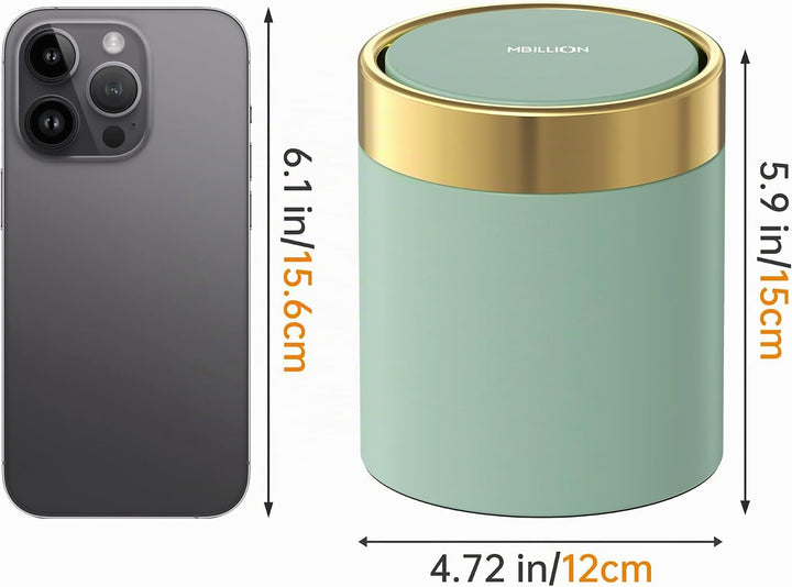 Mbillion Mini-Mülleimer mit Deckel, kleiner Schreibtisch-Mülleimer, niedlicher Metall-Mülleimer für