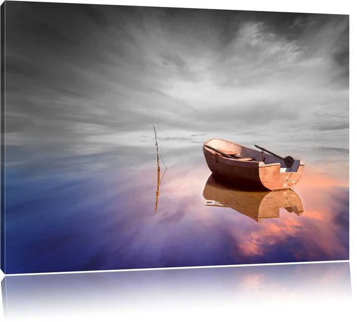 Pixxprint Einsames Boot auf See als Leinwandbild/Grösse: 100x70 cm/Wandbild/Kunstdruck/fertig bespan