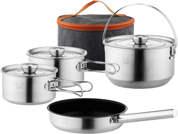 Camping Kochgeschirr Set, Camping Kochset, Töpfe und Pfannen für Lagerfeuer Kochen, beinhaltet Reise