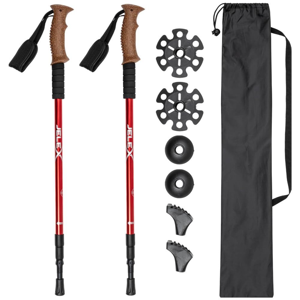 JELEX Nature Teleskop Walking Stöcke für Nordic Walking verstellbar, inkl. diverser Aufsätze für Out