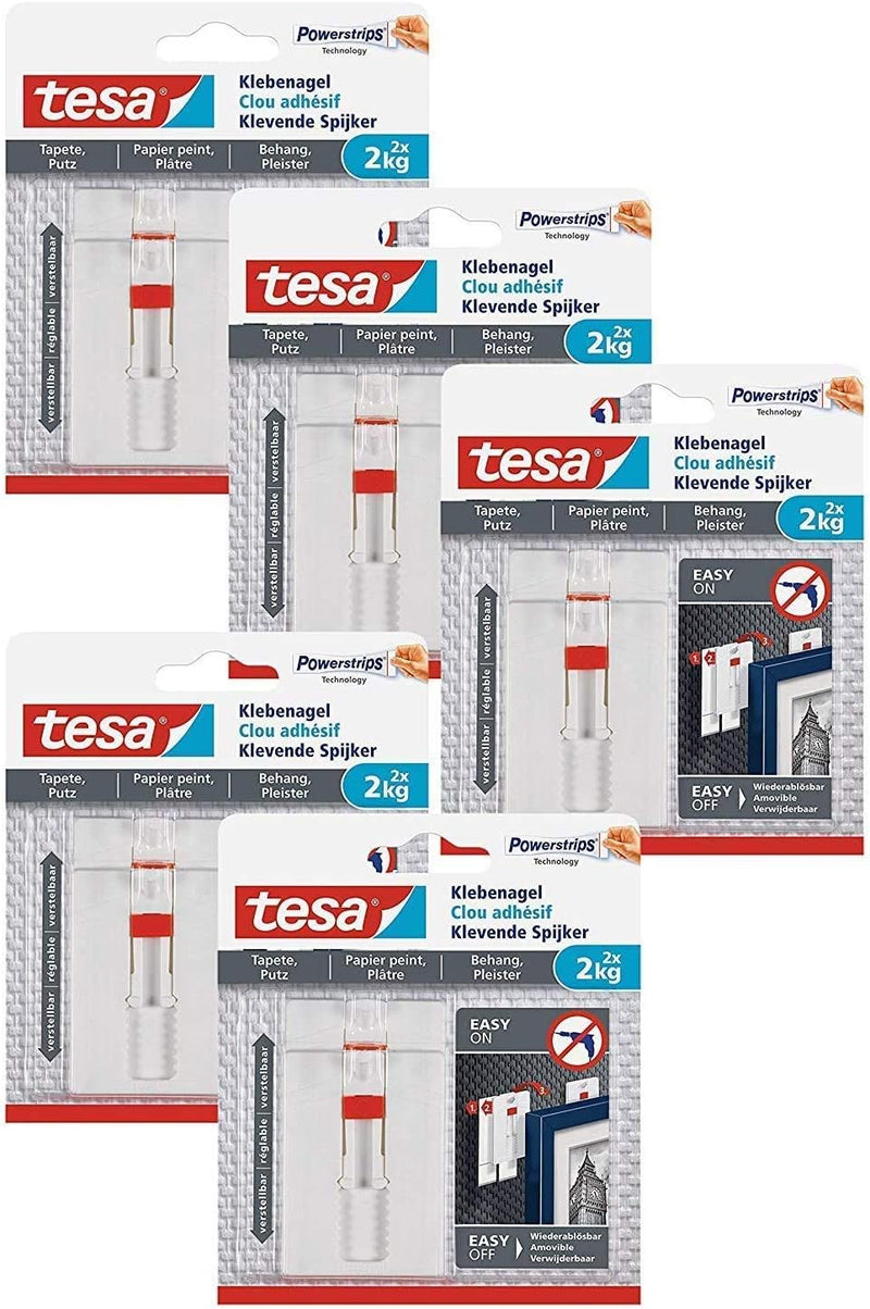 tesa® Verstellbarer Klebenagel für Tapeten und Putz 2 kg (5 Packungen)