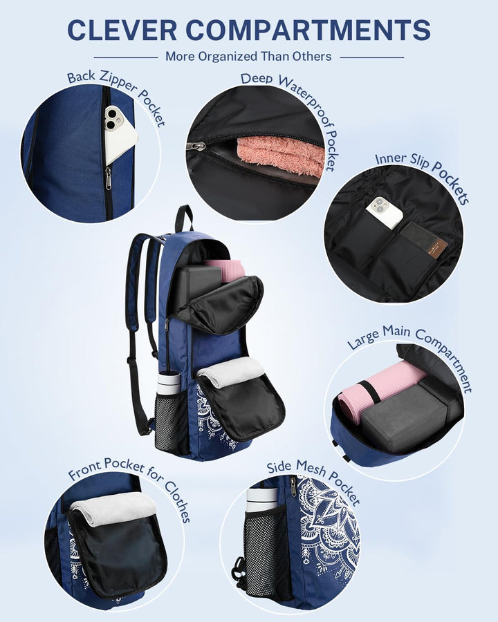 Gonex Yogatasche, Yoga-Rucksack mit Wasserdichter Tasche und Metallreissverschluss, Passend für Matt