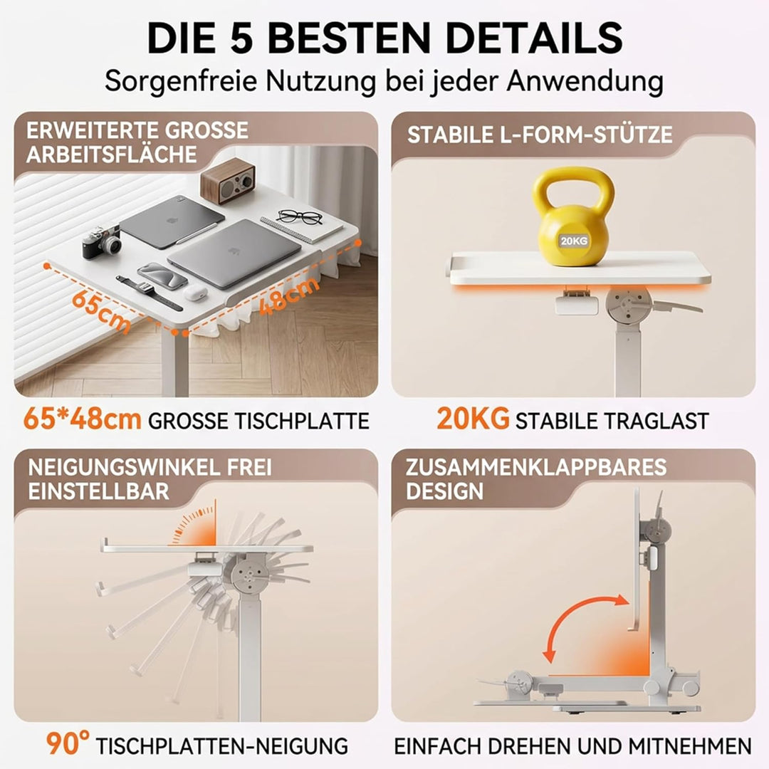 MUSSO AnyDesk D7 Mobiler Laptoptisch höhenverstellbar (75-108cm), Klappbarer Stehpult mit 0-90° neig