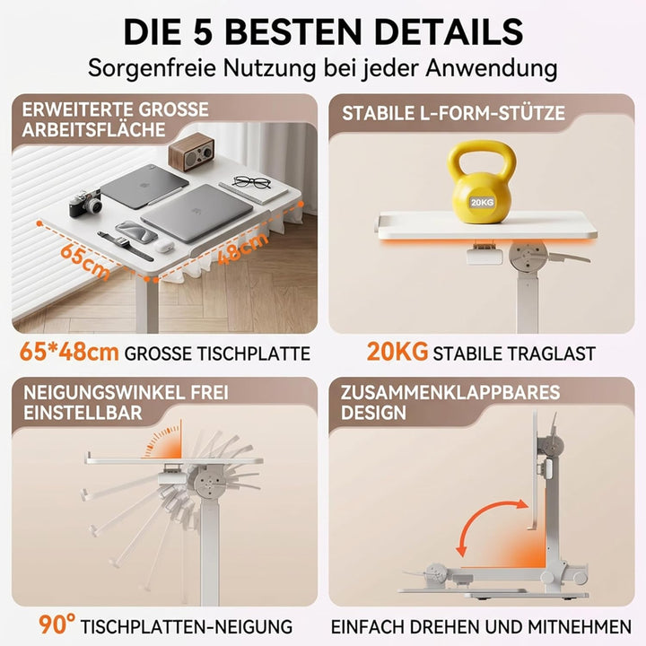 MUSSO AnyDesk D7 Mobiler Laptoptisch höhenverstellbar (75-108cm), Klappbarer Stehpult mit 0-90° neig