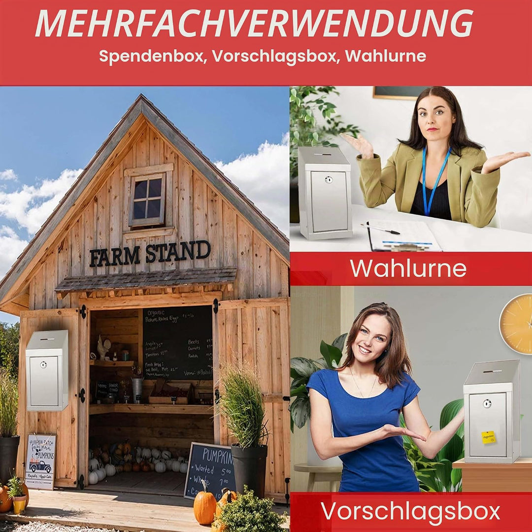 Metall-Spendenbox & Sammelbox Büro Vorschlagsbox Secure Box mit Top Coin Slot und Schloss inklusive