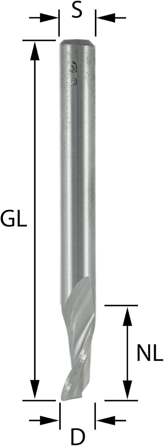 ENT 30063 Wasserschlitzfräser spriralförmig HS, Schaft (S) 8 mm, Durchmesser (D) 5 mm, NL 40 mm, Z1,