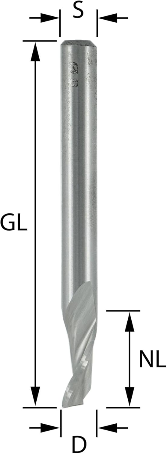 ENT 30000 Spiral-Bohrnutenfräser HS, Schaft (S) 8 mm, Durchmesser (D) 3 mm, NL 12 mm, Z1, GL 60 mm D