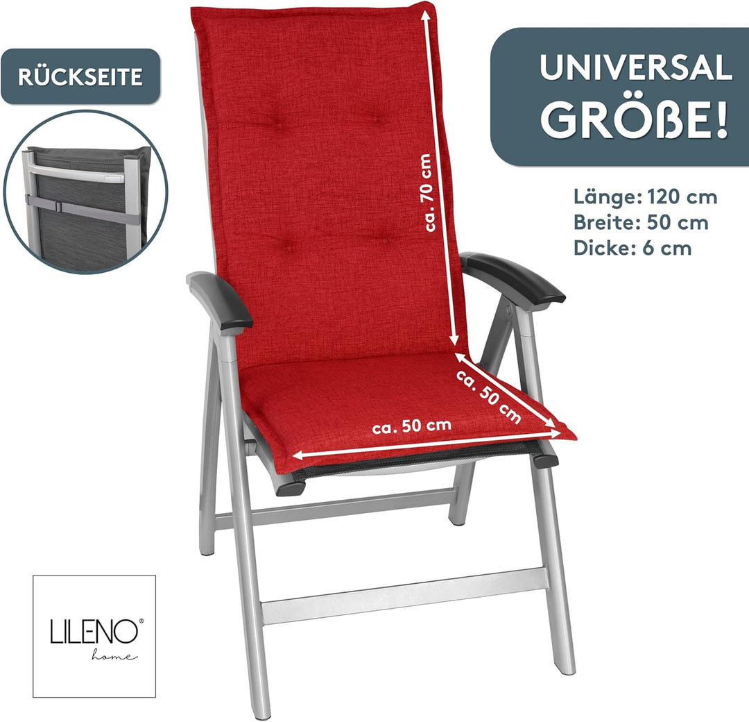 LILENO HOME Gartenstuhl Auflagen als [1er Set - Hochlehner] in Rot - bequeme Liegen als Sitzauflagen