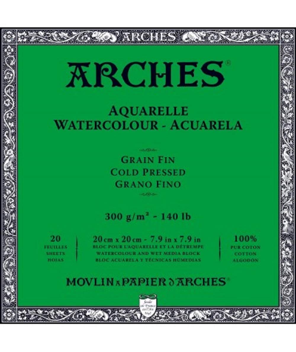 ARCHES Block Enc 4L 20x20 20H Aquarelle 100% fein 300g, Schwarz, 4