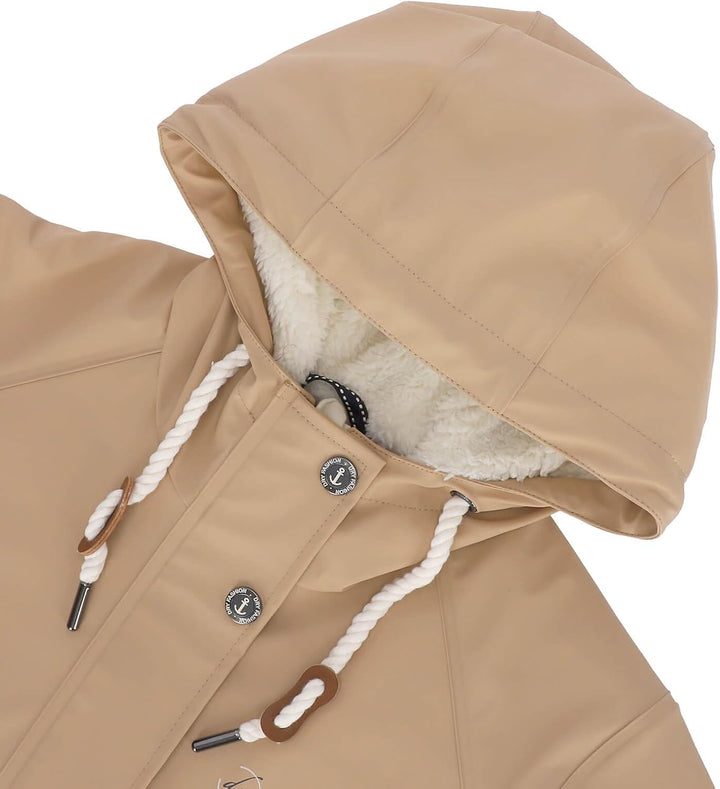 Dry Fashion Damen Regenmantel Malmö - Frauen Regenjacke Jacke mit Kapuze Lang Winddicht Wasserdicht