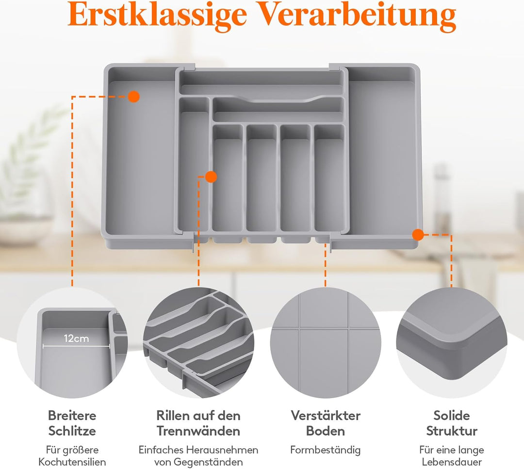 Lifewit Besteckkasten für Schubladen, erweiterbarer Besteckeinsatz für Küchenschubladen, verstellbar