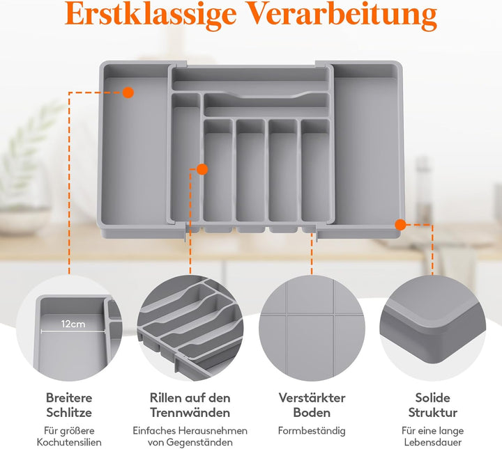 Lifewit Besteckkasten für Schubladen, erweiterbarer Besteckeinsatz für Küchenschubladen, verstellbar