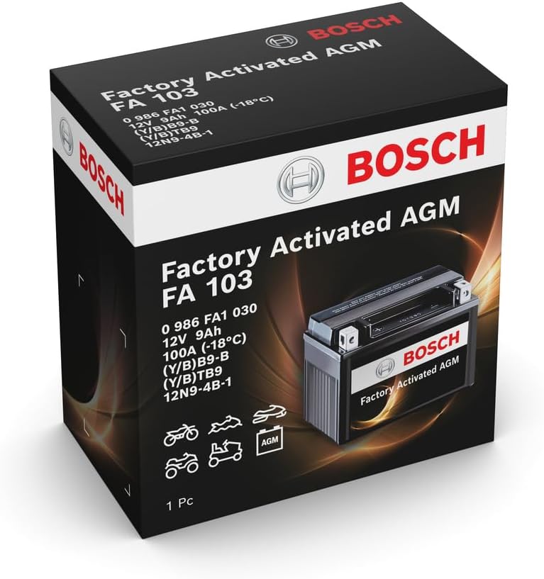 Bosch FA103 - AGM-Motorradbatterie - 12V 100A 9Ah - Geeignet für Motorräder, Motorräder, Enduros, Ro