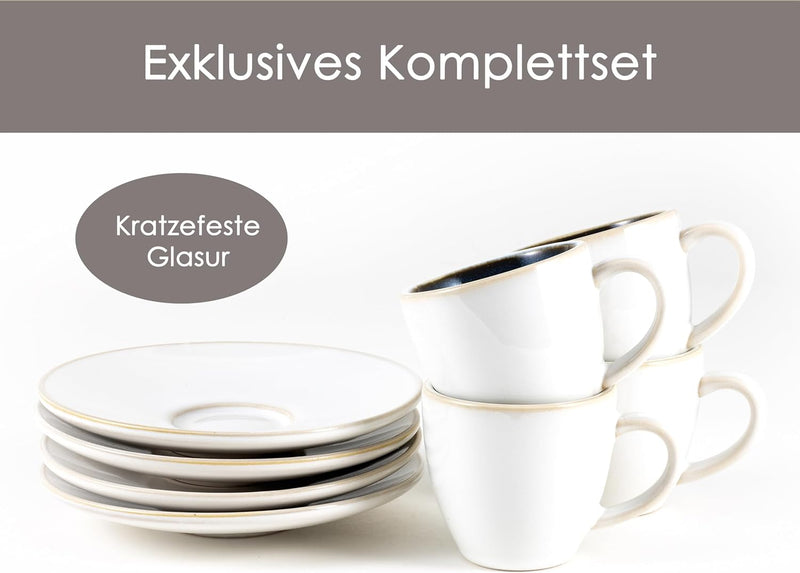 Hanseküche Espressotassen Set aus Steingut – Hochwertiges 4er Set, handgefertigt & dickwandig, Stein