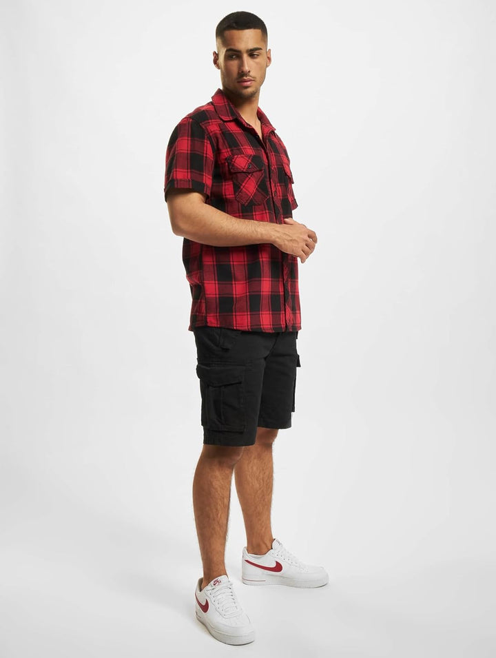 Brandit Check Shirt Short Sleeve, Verschiedene Farbvarianten, Grössen S bis 7XL, Rot-schwarz