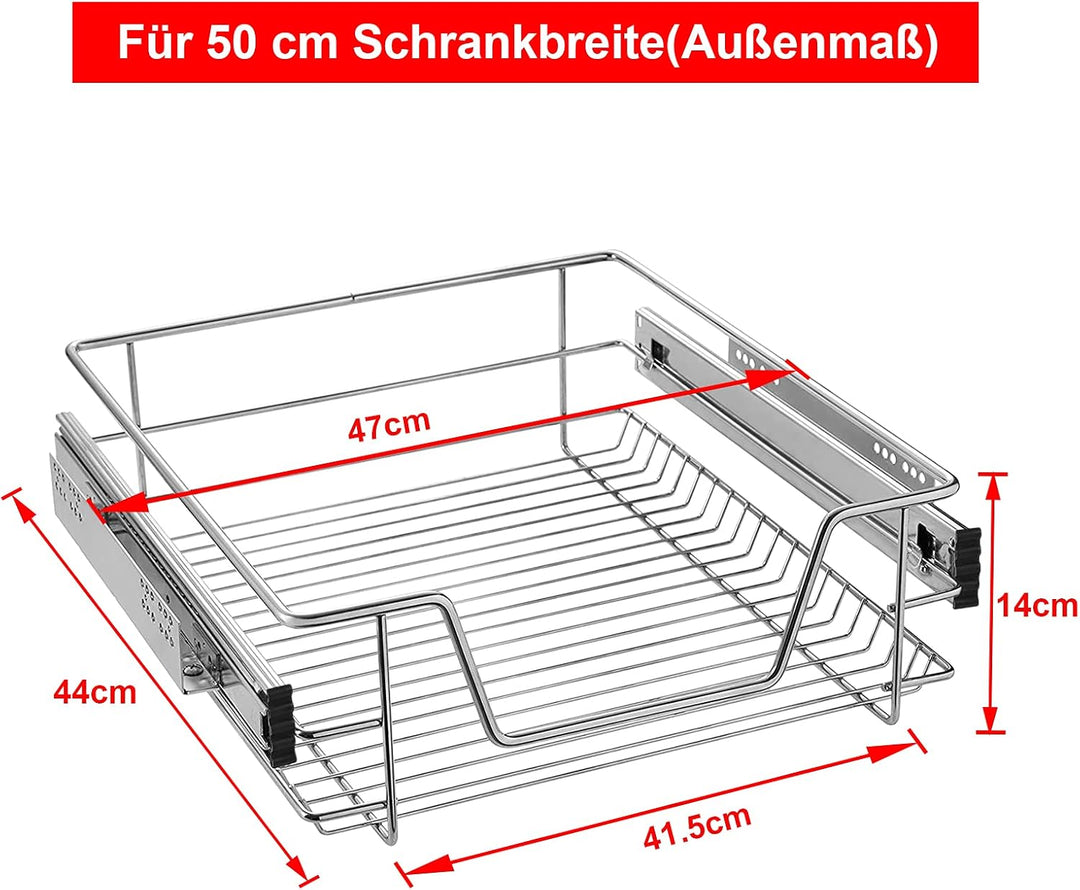 HENGMEI 4X Küchenschrank Teleskopschublade 50cm Schrankauszug Ausziehbare Ablage Küchenschubladen Or
