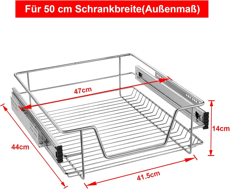 UISEBRT 4X Küchenschublade Teleskopschublade 50cm - Küchenschrank Schrankauszug Schlafzimmerschränke