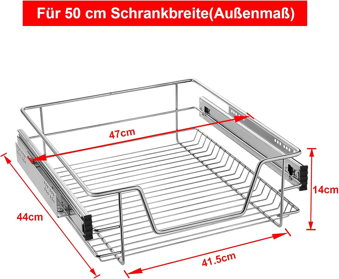 HENGMEI 1x Küchenschrank Teleskopschublade 50cm Schrankauszug Ausziehbare Ablage Küchenschubladen Or