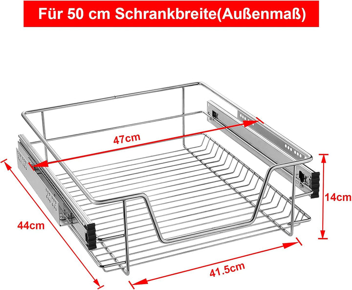 HENGMEI 1x Küchenschrank Teleskopschublade 50cm Schrankauszug Ausziehbare Ablage Küchenschubladen Or