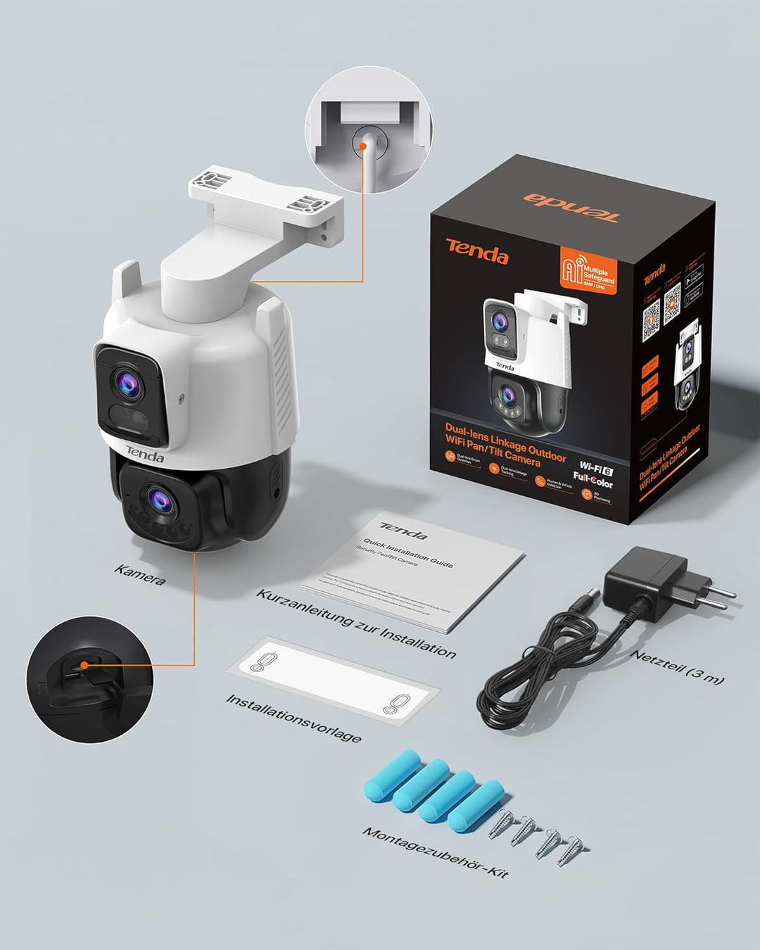 Tenda Kamera Überwachung Aussen, 3MP+3MP Dual Objektiv Überwachungskamera Aussen, IP65 AussenSicherh