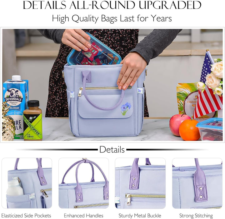 Hihealer Deluxe Lunch Tasche Damen mit Seltenem Blumenmuster - Grosse Auslaufsichere Isolierte Kühlt