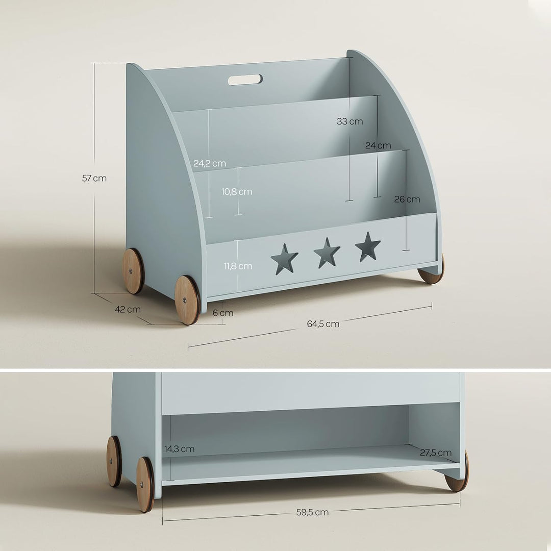 WOLTU Kinderregal Bücherregal für Kinder, Spielzeugregal mit Räder 3 Regale, Holz Standregal Kinderz