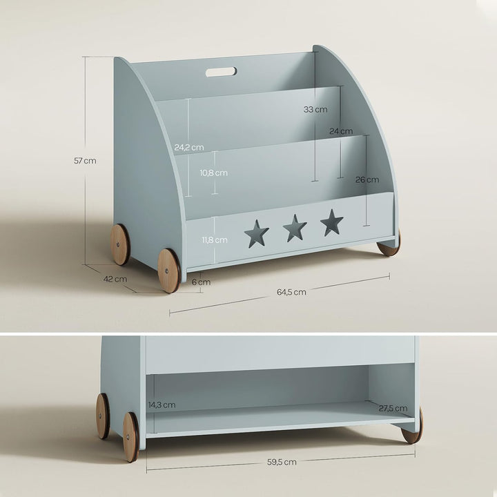 WOLTU Kinderregal Bücherregal für Kinder, Spielzeugregal mit Räder 3 Regale, Holz Standregal Kinderz