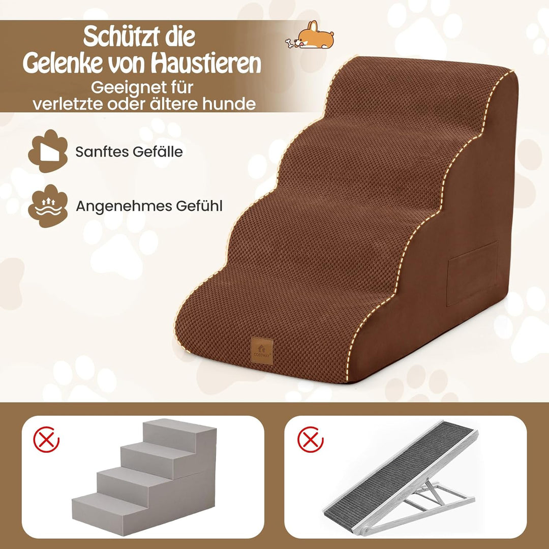 COSTWAY Hundetreppe 4 Stufen, rutschfeste Hundestufe aus Schaumstoff, inkl. Tasche, Haustiertreppe f