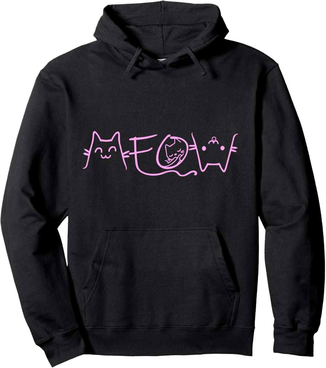 Meow Cute Cat Face Lustiges Zitat für Katzenfans Pullover Hoodie