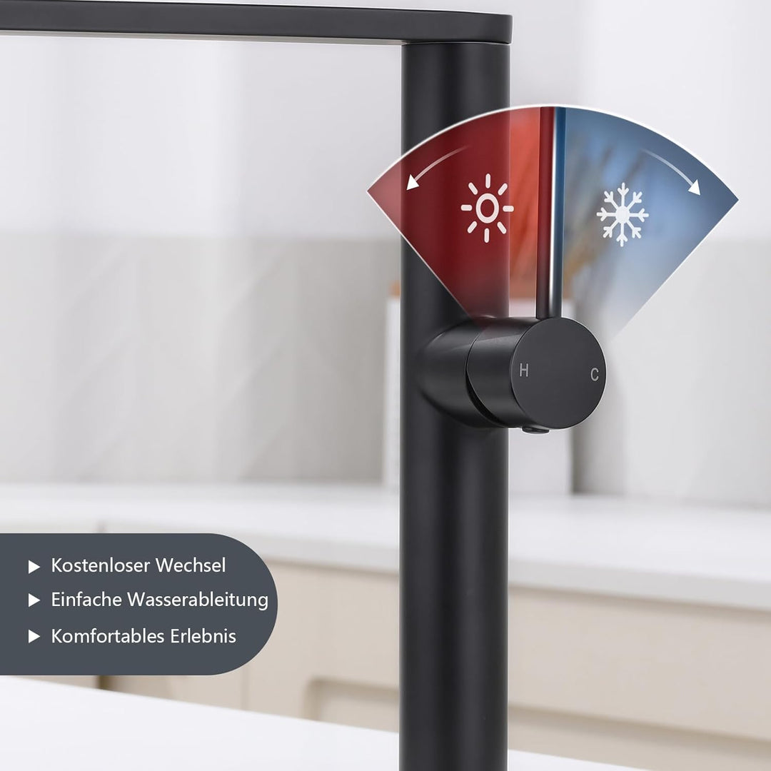 Tohlar Wasserhahn Küche, Küchenarmatur mit 360°Drehbar, L-förmiger Edelstahl Mischbatterie Armatur,