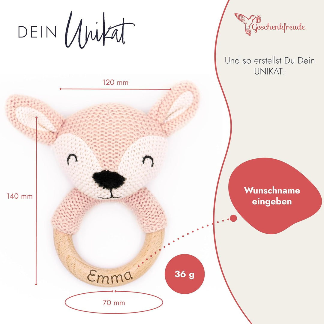Geschenkfreude Personalisierter Beissring für Baby aus Holz - Greifling personalisiert mit Name - ni