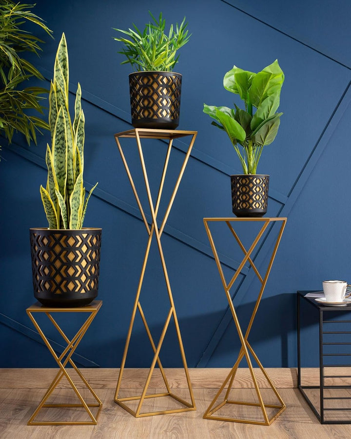 HowHomely Blumenständer Metall 100 x 24 cm - Solider und Minimalistischer Blumenhocker - Gold Pflanz